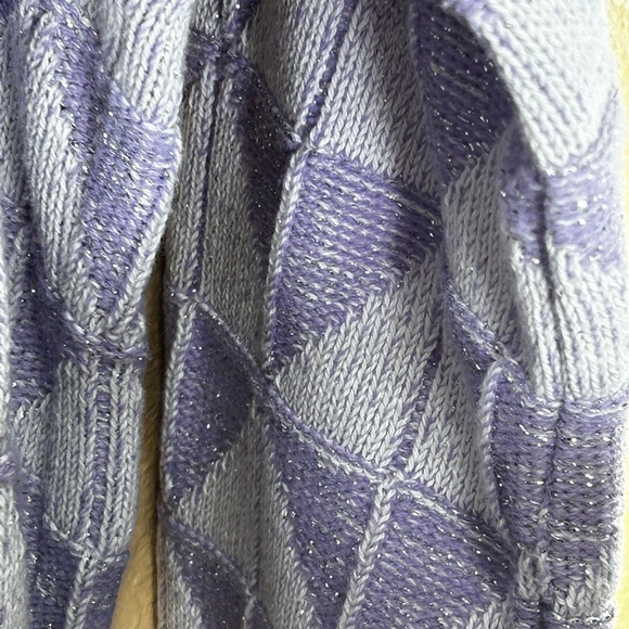Vintage Sweater Bears Crossing Purple White Metallic Diamond Made In USA Size L - Picture 2 of 12